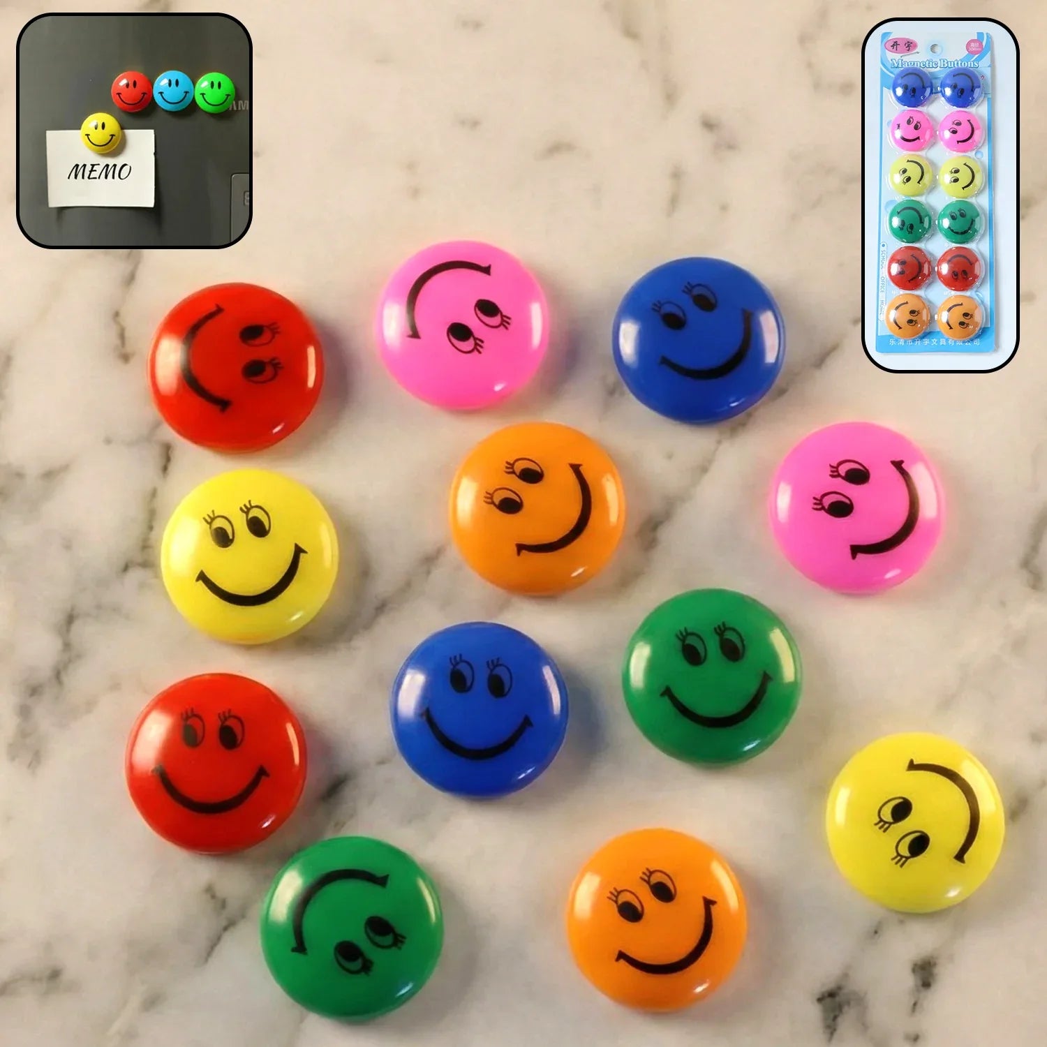 Colorful Smiley Face Magnetic Buttons Set (12 Pc Set) - Zidbik