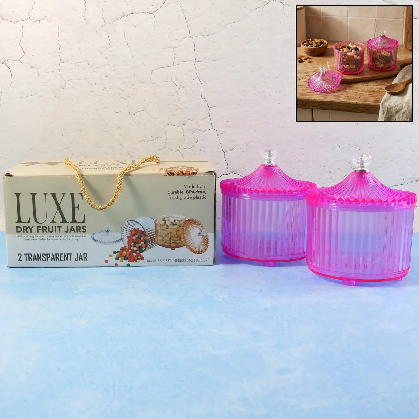Plastic Luxury Transparent Dry Fruit Storage Jars (2 Pc) - Zidbik