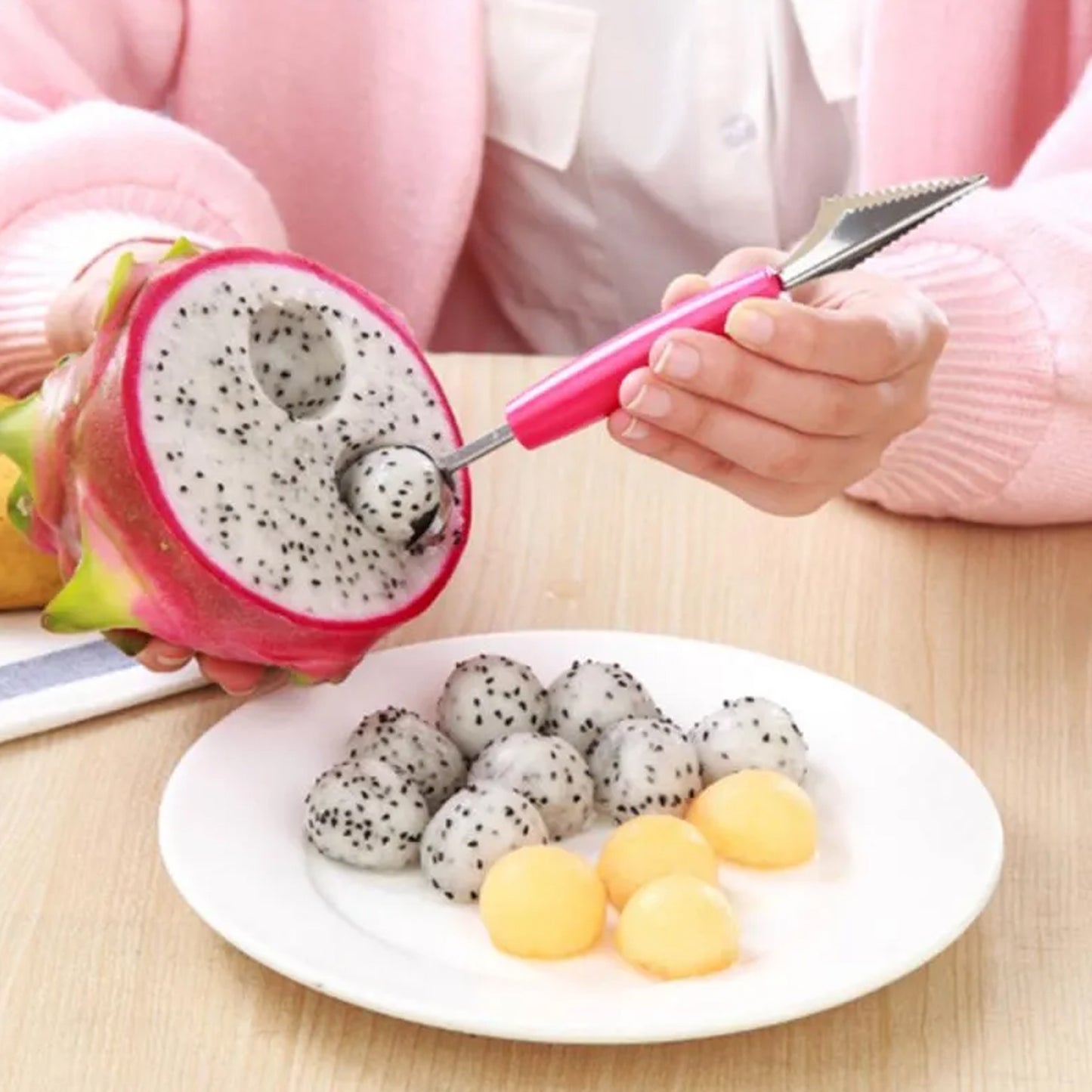 7031 Multifunctional Stainless Steel Fruit Vegetable Pattern Carving Knife Peeler Corer Spherical Dig Ball Scoop Garnishing Dig Ball Spoon Kit. - Zidbik