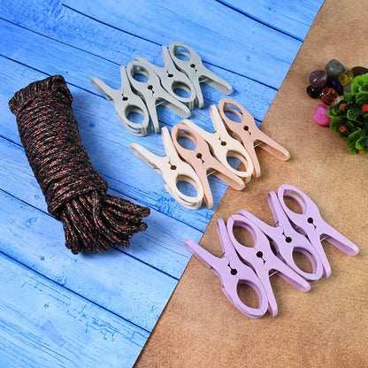 Cloth Drying Rope With Clips Convenient And Durable Hanging Solution (12 Pc) - Zidbik