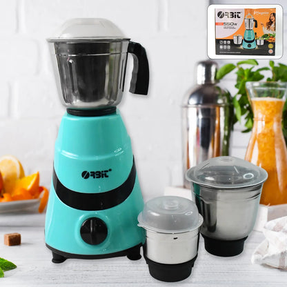 Orbit Mixer Grinder With 3 Stainless Steel Jars - 550w - Zidbik