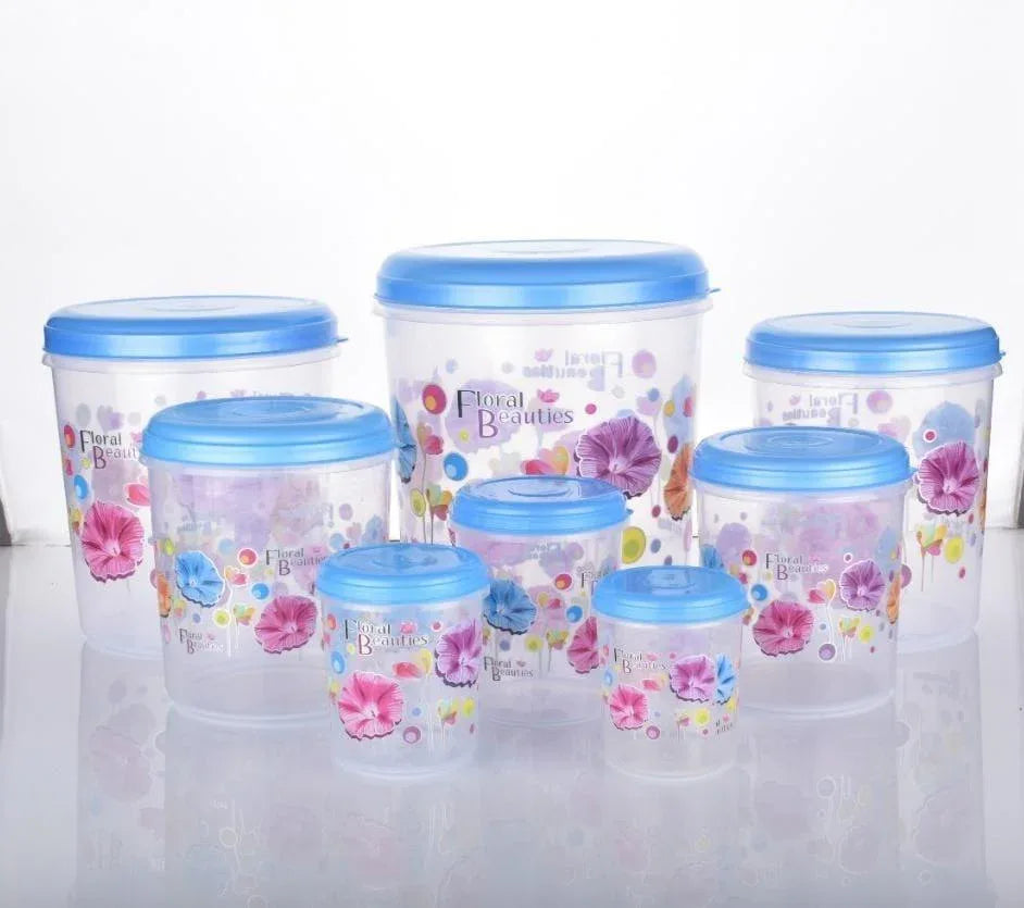 2448 Air Tight Plastic Transparent Container Set (10000ml 7000ml 5000ml 3000ml 2000ml 1000ml 750ml 500ml) - Zidbik