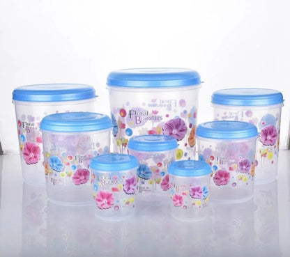 2448 Air Tight Plastic Transparent Container Set (10000ml 7000ml 5000ml 3000ml 2000ml 1000ml 750ml 500ml) - Zidbik