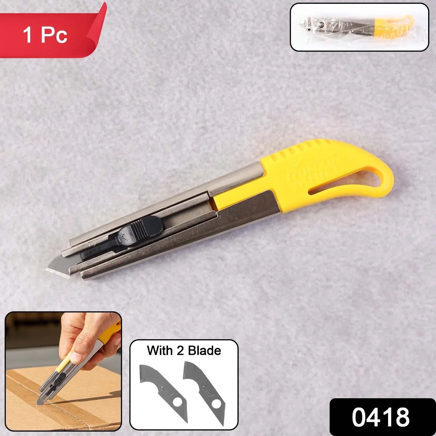 Heavy-duty Stainless Steel Body Utility Cutter Knife (1 Pc With 2 Extra Blade) - Zidbik