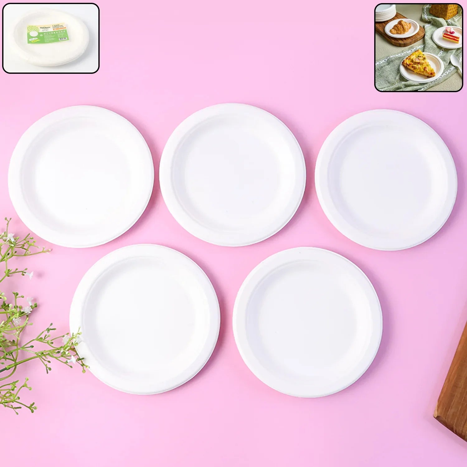 Freshee 6 Inch Round Compostable Bagasse Plate (10 Pcs Pack) - Zidbik