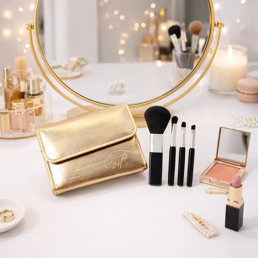 4 In 1 Professional Makeup Brush Set With Premium Storage Pouch (1 Pc) - Zidbik