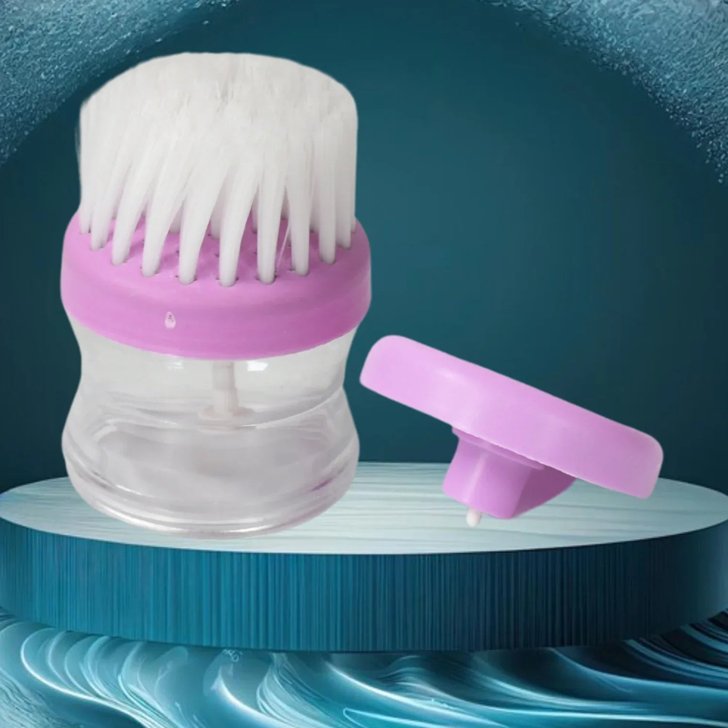 159 Plastic Wash Basin Brush Cleaner With Liquid Soap Dispenser (Multicolour) - Zidbik