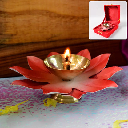 Lotus Shaped Brass Oil Diya (1 Pc) - Zidbik