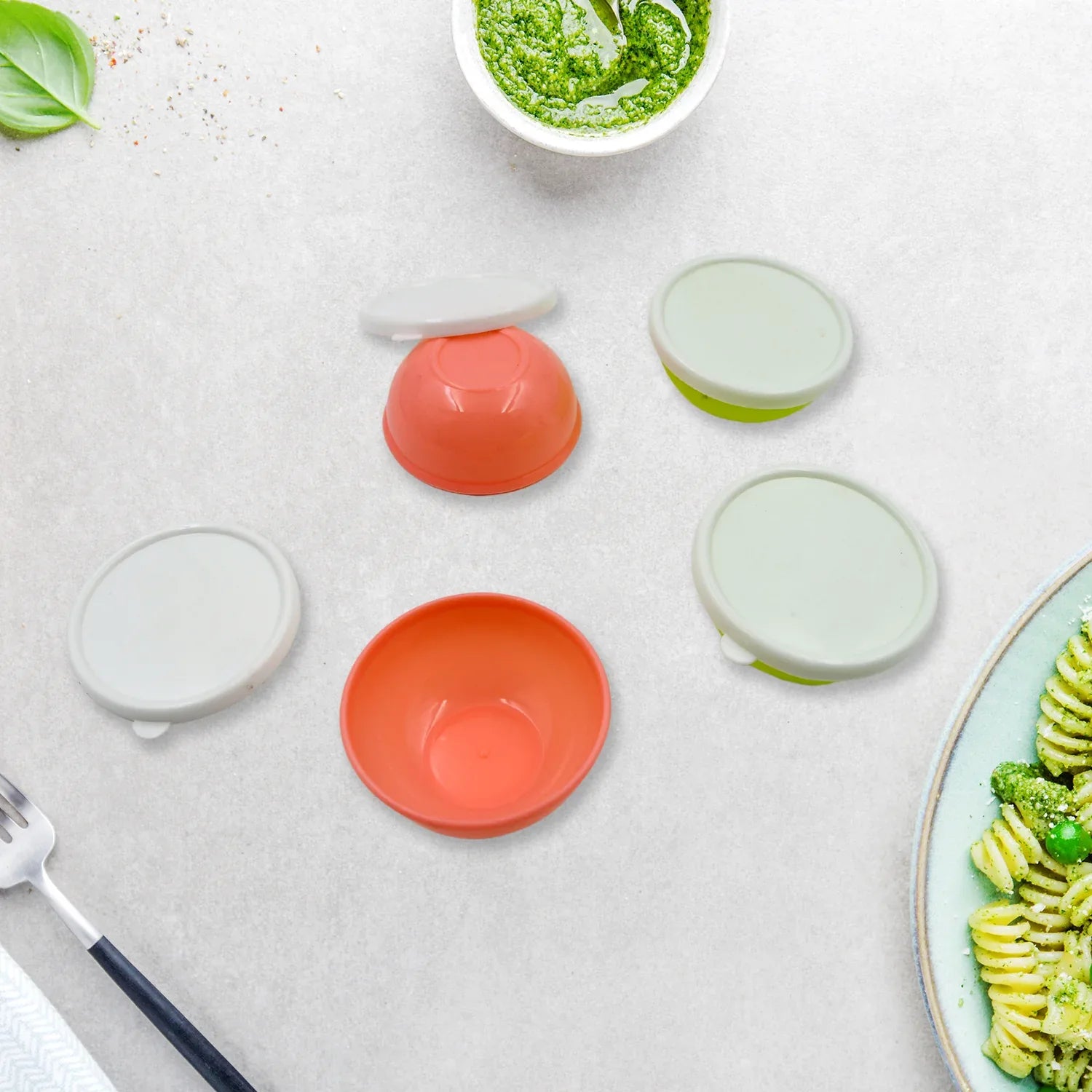 5558 Multipurpose Small Round Plastic Bowl Katori With Lid Microwave Safe Reusable Lightweight Bowl Dishwasher Safe Chutney Bowl (4 Pcs Set) - Zidbik
