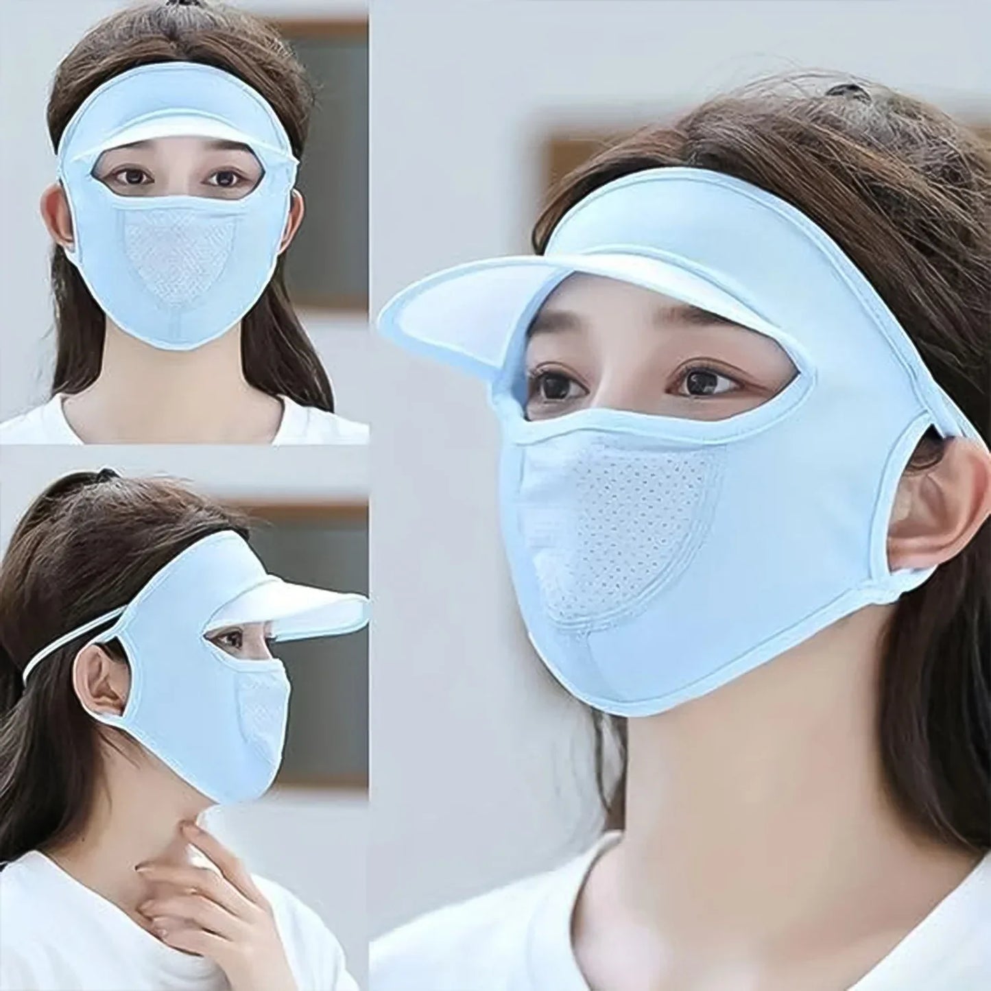 Womens Full Face Uv Protection Cap With Built-in Mask And Wide Brim Visor Breathable (1 Pc) - Zidbik