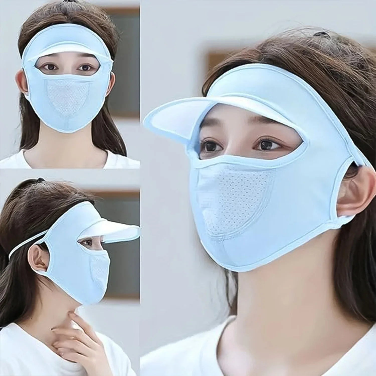 Womens Full Face Uv Protection Cap With Built-in Mask And Wide Brim Visor Breathable (1 Pc) - Zidbik