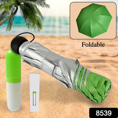 8539 3 Fold Sun Protective Solid Foldable Outdoor Umbrella Portable Sun Uv Protection Lightweight Rain Umbrella With Umbrella Case For Girls Women Men Boys - Zidbik