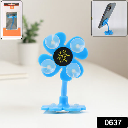 0637 -360 Rotatable Flower Shape Cellphone Holder Car  Mount Sucker Stand (Multicolored With Box)) - Zidbik