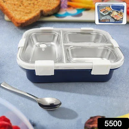 5500 3 Compartment Transparent Stainless Steel Lunch Box For Kids Tiffin Box Lunch Box Lunch Box For Kids Insulated Lunch Box Lunch Box For Office Women And Men Stainless Steel Tiffin Box For Boys Girls School Office - Zidbik