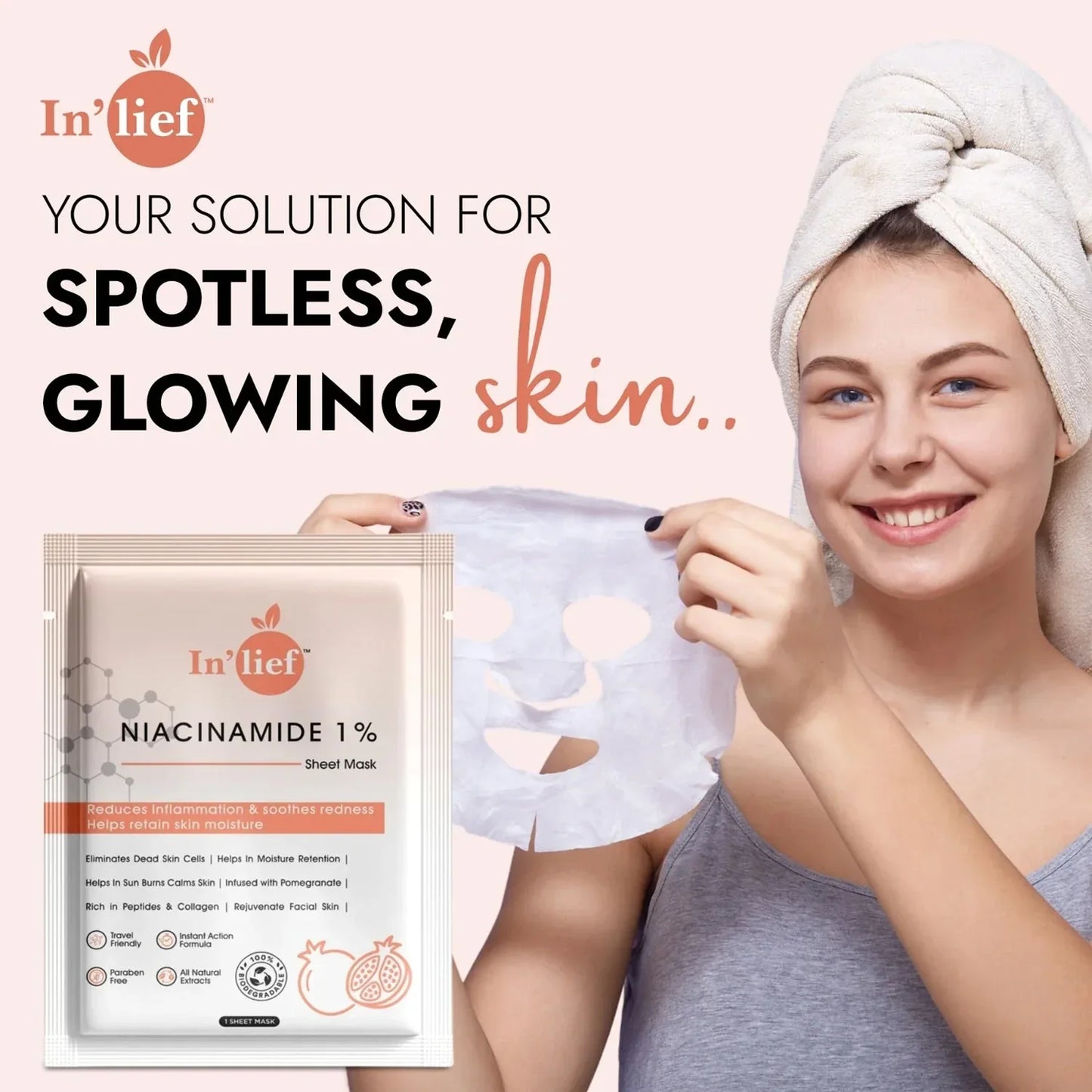 Inlief Niacinamide 1 Hydrating Calming Facial Sheet Mask (1 Pc) - Zidbik