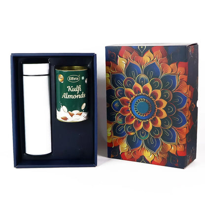 Effete Kulfi Almonds Gift Hamper Golden With Bottle (2 Pc Set) - Zidbik