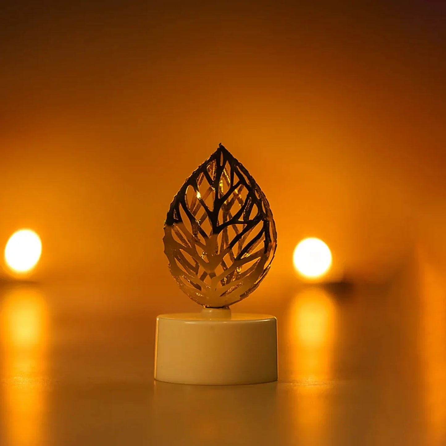 Decorative Golden Leaf Shaped Flameless Led Candles (4 Pc) - Zidbik