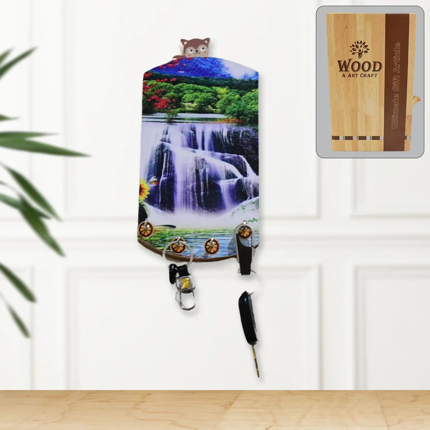1583 Decorative Wooden Vertical Scenery With Hooks For Wall Hanging - Zidbik