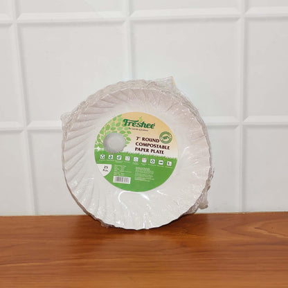 Freshee 7 Inch Round Compostable Paper Plate - 25 Pcs Pack - Zidbik