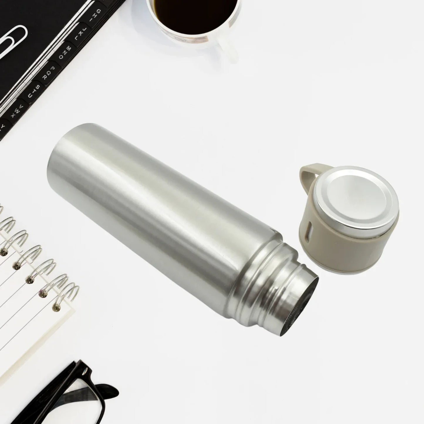 2834 Stainless Steel Vacuum Flask Set With 3 Steel Cups Combo For Coffee Hot Drink And Cold Water Flask Ideal Gifting Travel Friendly Latest Flask Bottle. (500ml) - Zidbik