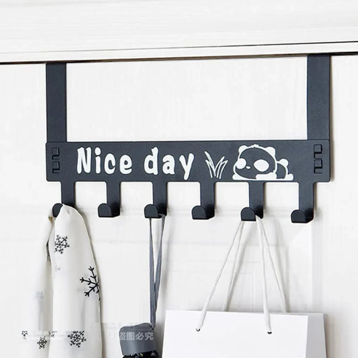 8536 Heavy-duty Carbon Steel Cartoon Nice Day Over Door Hook Hanger Rack Towel Hanger Removable Door Hook Coat Scarf Cloths Hanger (1 Pc 6 Hook) - Zidbik