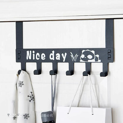8536 Heavy-duty Carbon Steel Cartoon Nice Day Over Door Hook Hanger Rack Towel Hanger Removable Door Hook Coat Scarf Cloths Hanger (1 Pc 6 Hook) - Zidbik