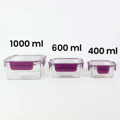 Airtight Square Food Storage Container Set (3 Pc) - Zidbik