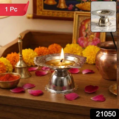 Stainless Steel Traditional Puja Diya Stand (1 Pc) - Zidbik