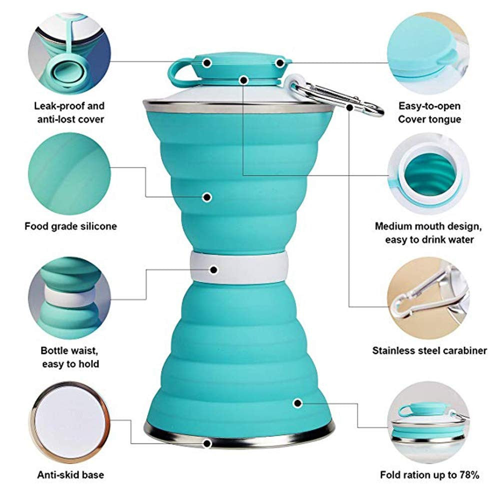 1385 Silicone Traveling Water Bottle Bpa Free - Leak Proof Lightweight Collapsible - Small Folding Refillable And Space Saver For Camping Gym Sports Hiking Biking Yoga Outdoor - Zidbik