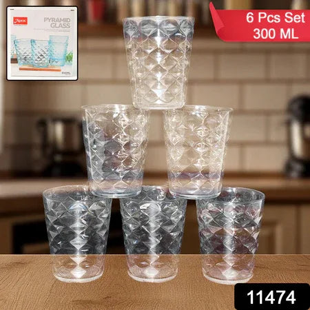 Apex Pyramid Design Unbreakable Plastic Glass  300 Ml - Zidbik