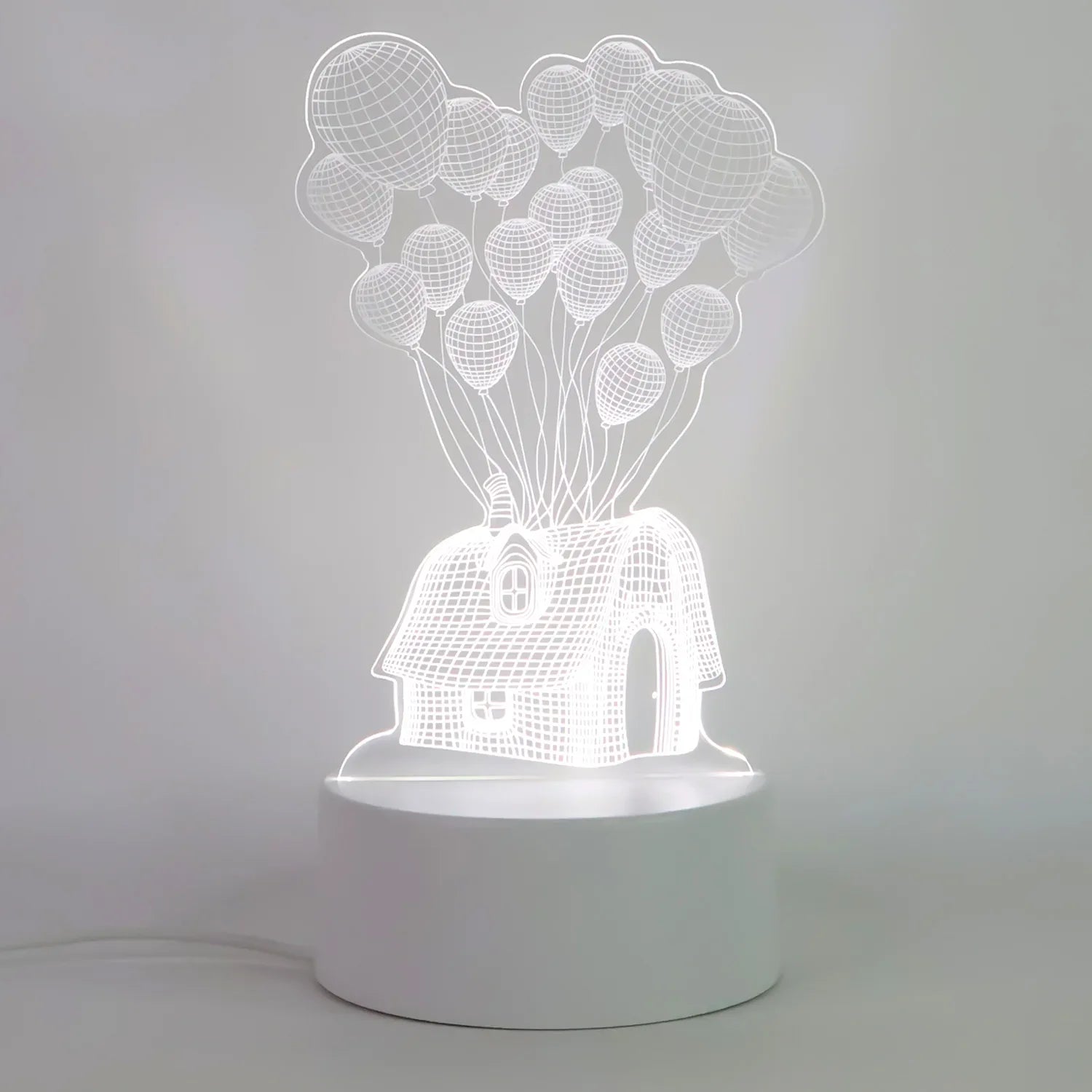 3d Illusion Led Night Lamp With House And Balloons Design - Zidbik