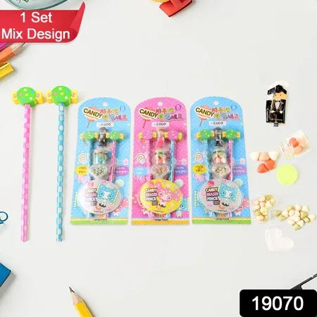 Fun Candy Design Pencil Set With Accessories (1 Set Mix Design) - Zidbik