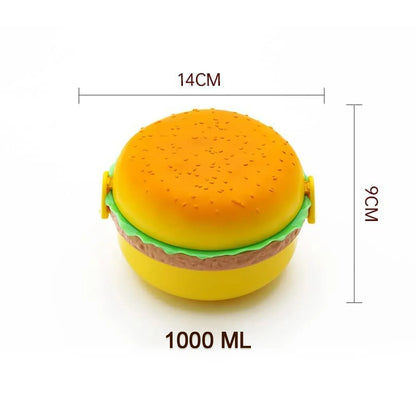 5313 Burger Shape Lunch Box Plastic Lunch Box Food Container Sets Double Layer Lunchbox 1000ml With 2 Spoon Applicable To Kids And Elementary School Students - Zidbik