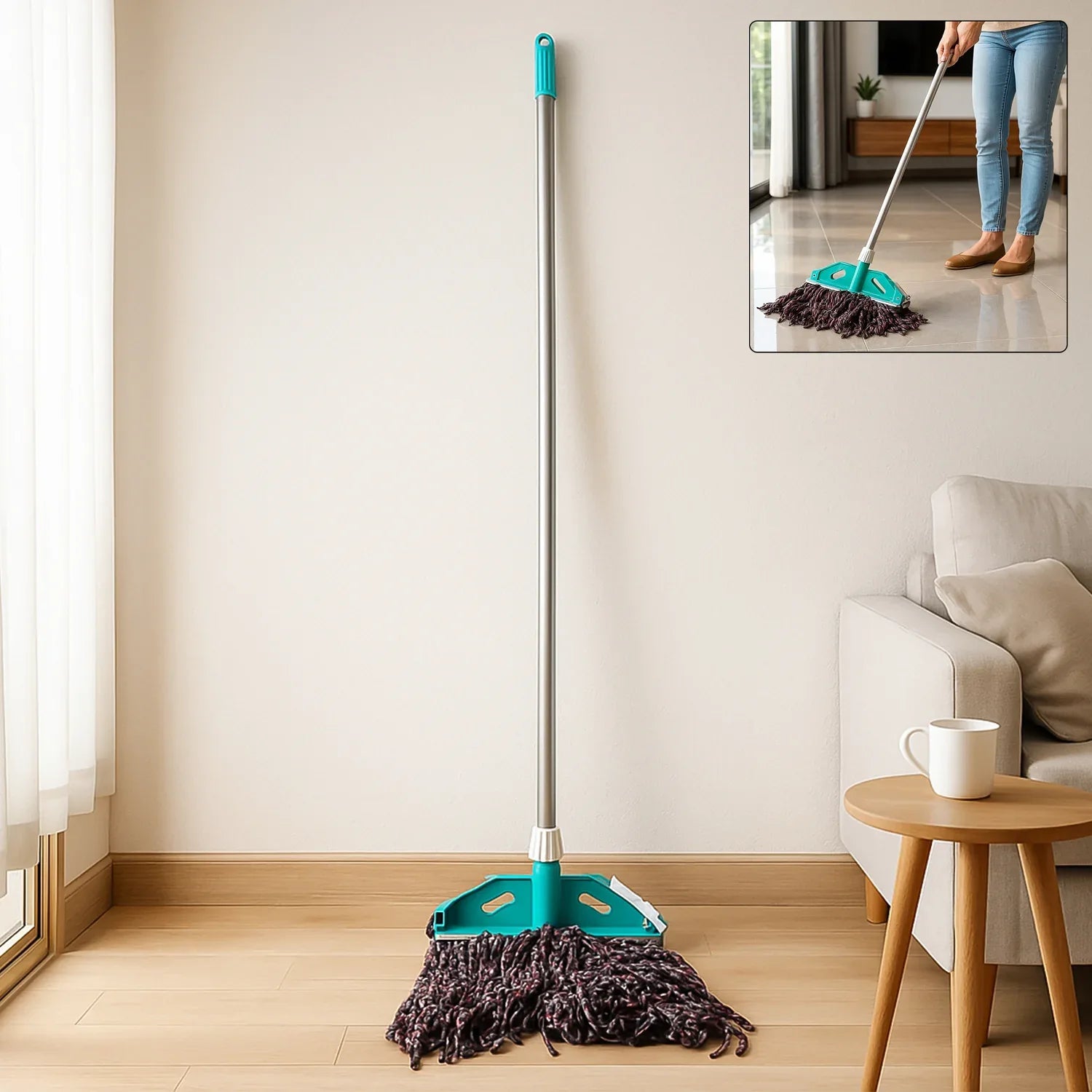 Premium Cotton Yarn Floor Cleaning Mop With Long Handle (1 Pc) - Zidbik