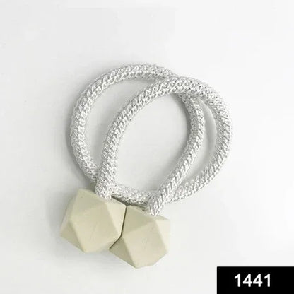 1441 Hexagonal Magnetic Braided Rope Drapery Window Curtains Loop Binding Ties Buckle (2 Pc) - Zidbik