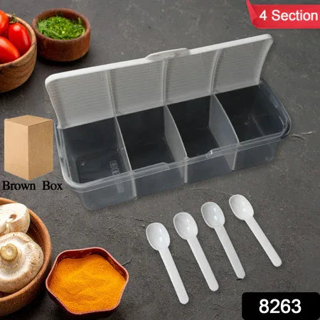 8263 Kitchen Multipurpose Air-tight 4 Sections Storage Containers  Masala Boxpickle (Achar) Jar With 4 Spoon For Each Section (1 Pc  Mix Color) - Zidbik