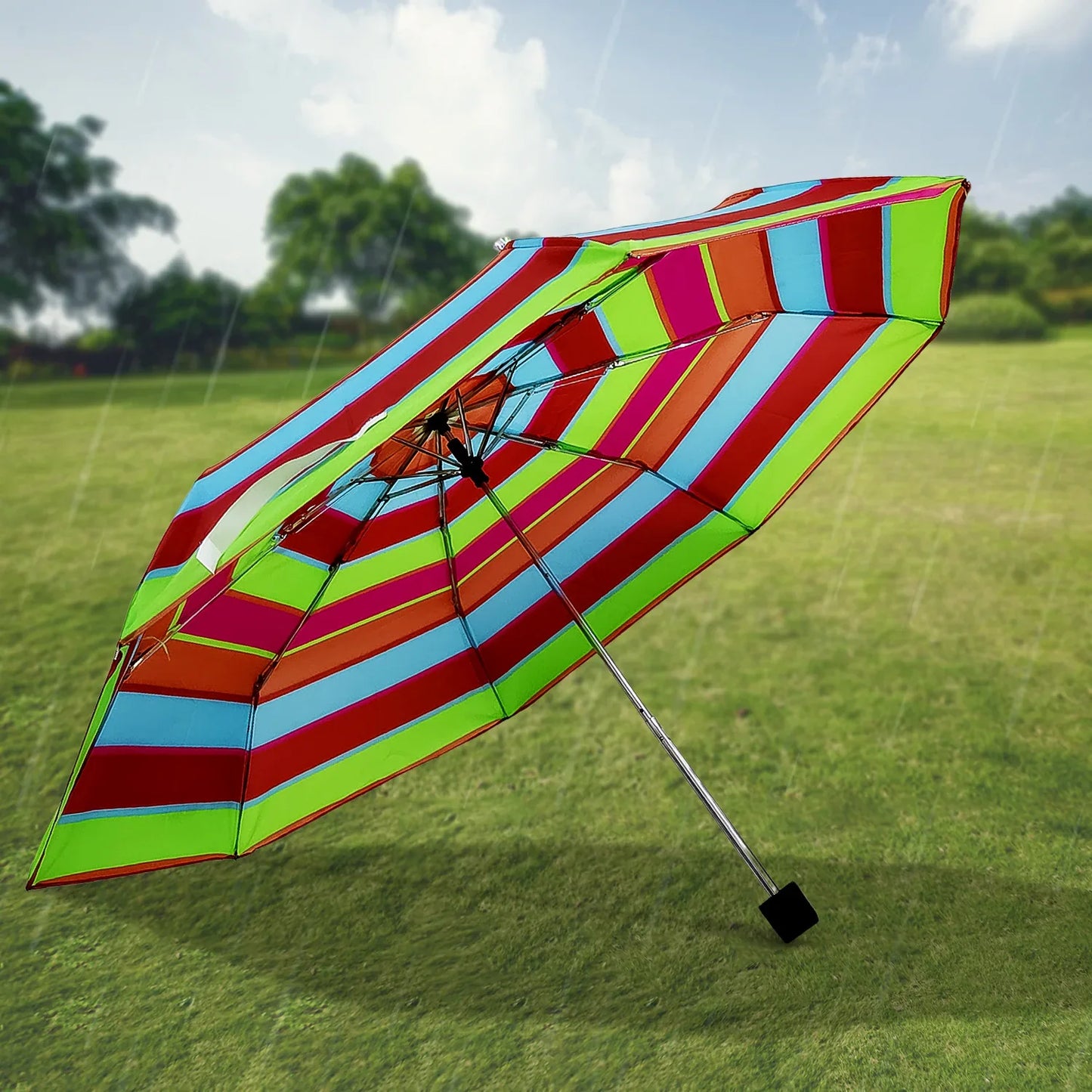 3-fold Sun Rain Protective Solid Foldable Umbrella (1 Pc) - Zidbik