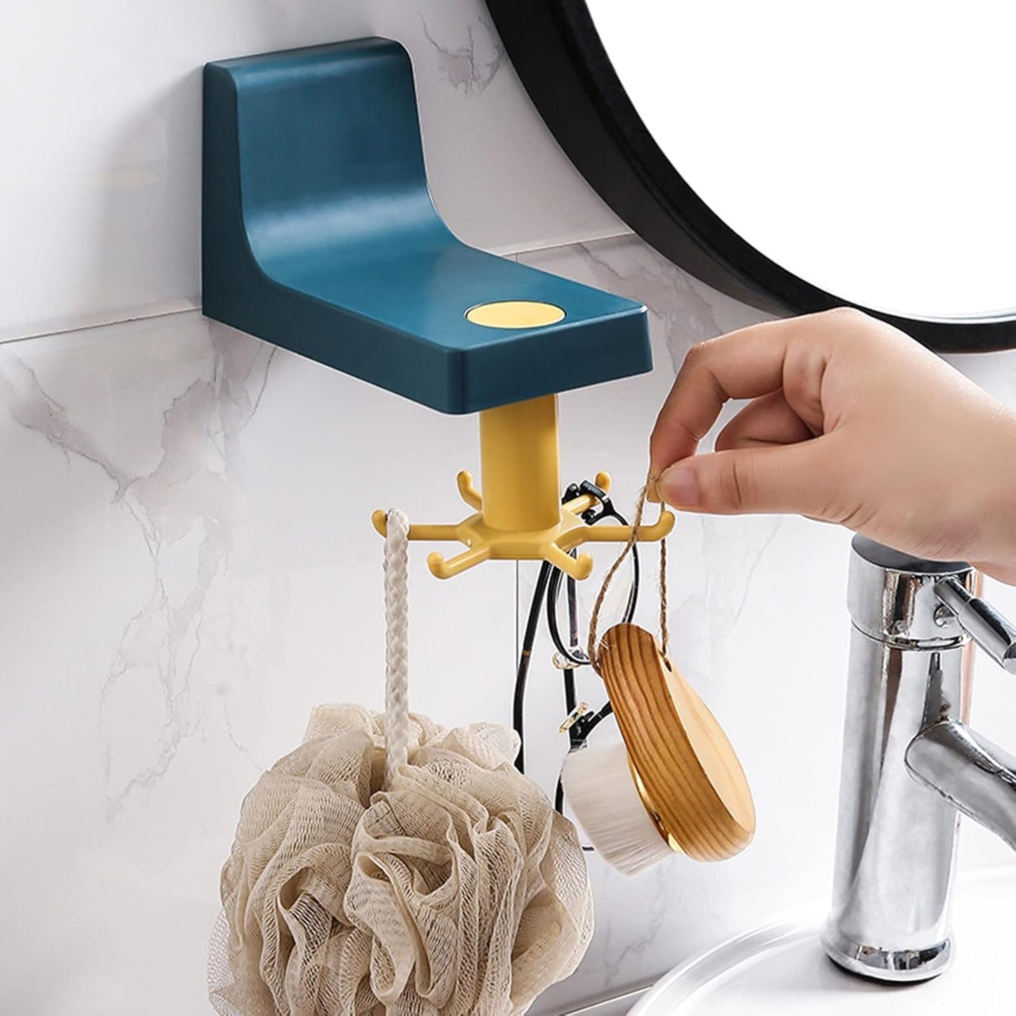 4605 360 Degree Rotating Self Adhesive Plastic Wall Hook Hanger Multifunctional Hanger With 6 Heavy Duty Claw Hooks - Zidbik