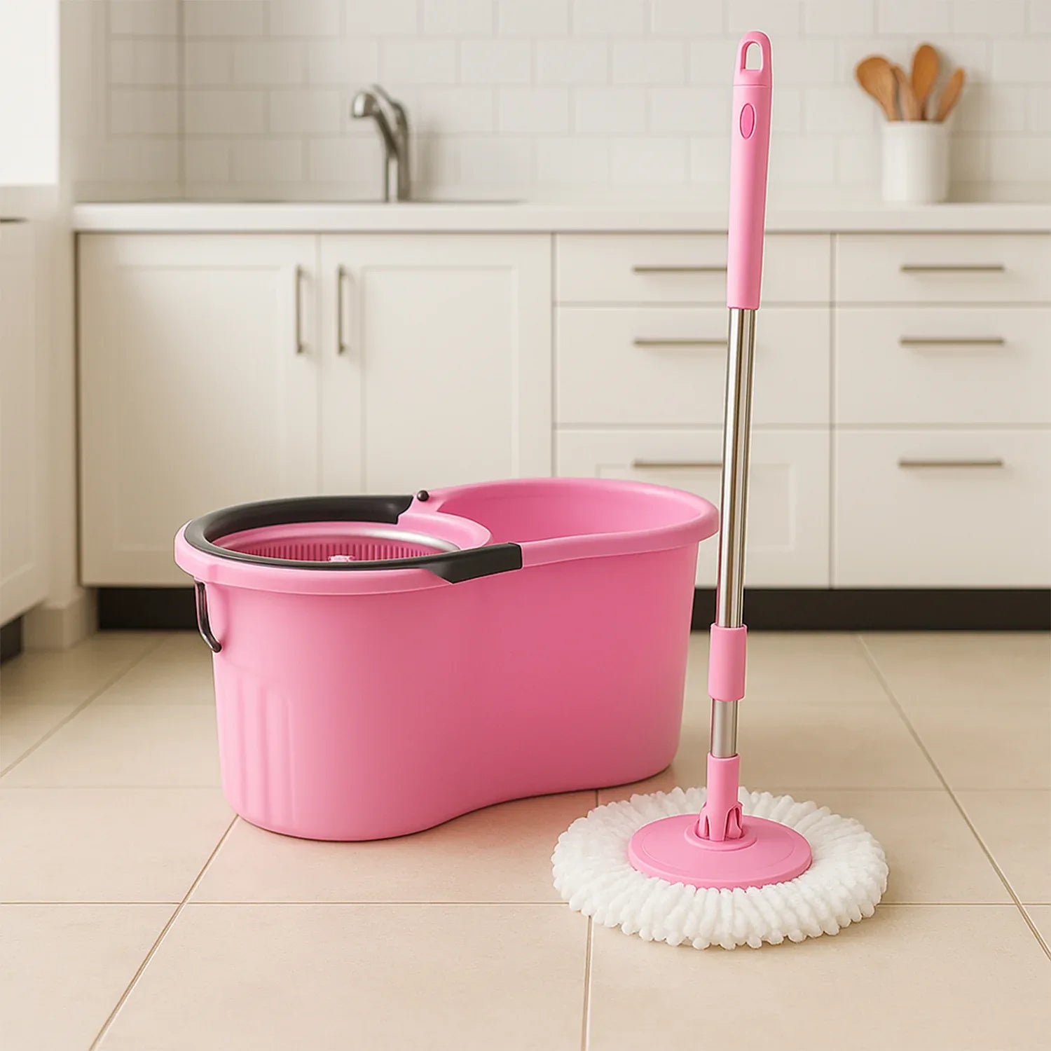 4942 Quick Spin Mop With Steel Spin Bucket Floor Cleaning Easy Wheels Big Bucket Floor Cleaning Mop With Bucket - Zidbik