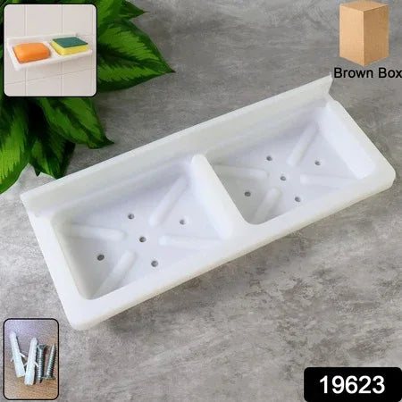 Wall Mounted Double Compartment Soap Sponge Holder (1 Pc) - Zidbik
