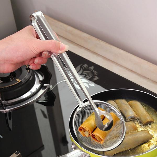 2412 2in1 Stainless Steel Filter Spoon With Clip Food Kitchen Oil-frying Multi-functional - Zidbik