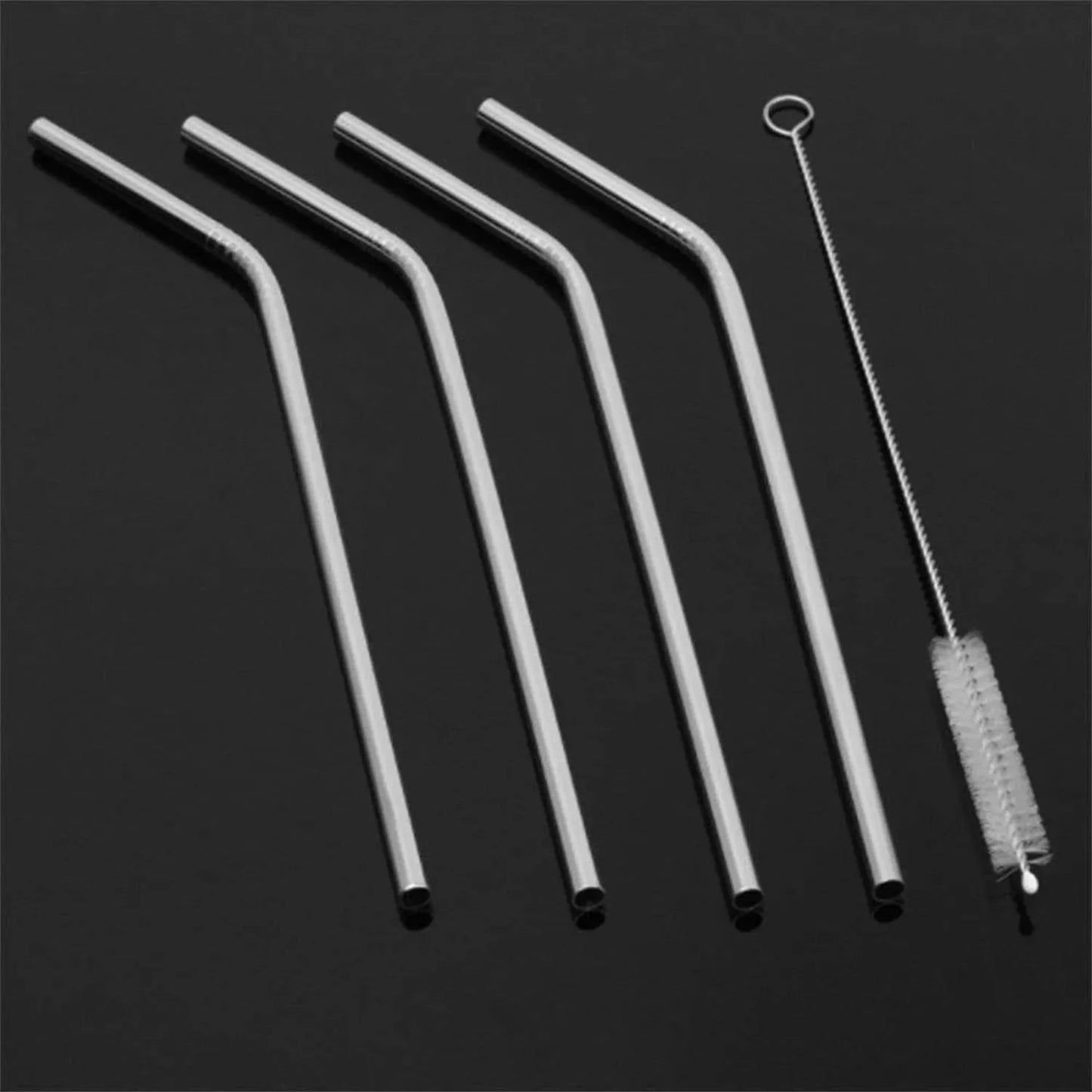 1733 Reusable Stainless Steel Drinking Straws Bent (4 Bent Straws 1 Brush) - Zidbik
