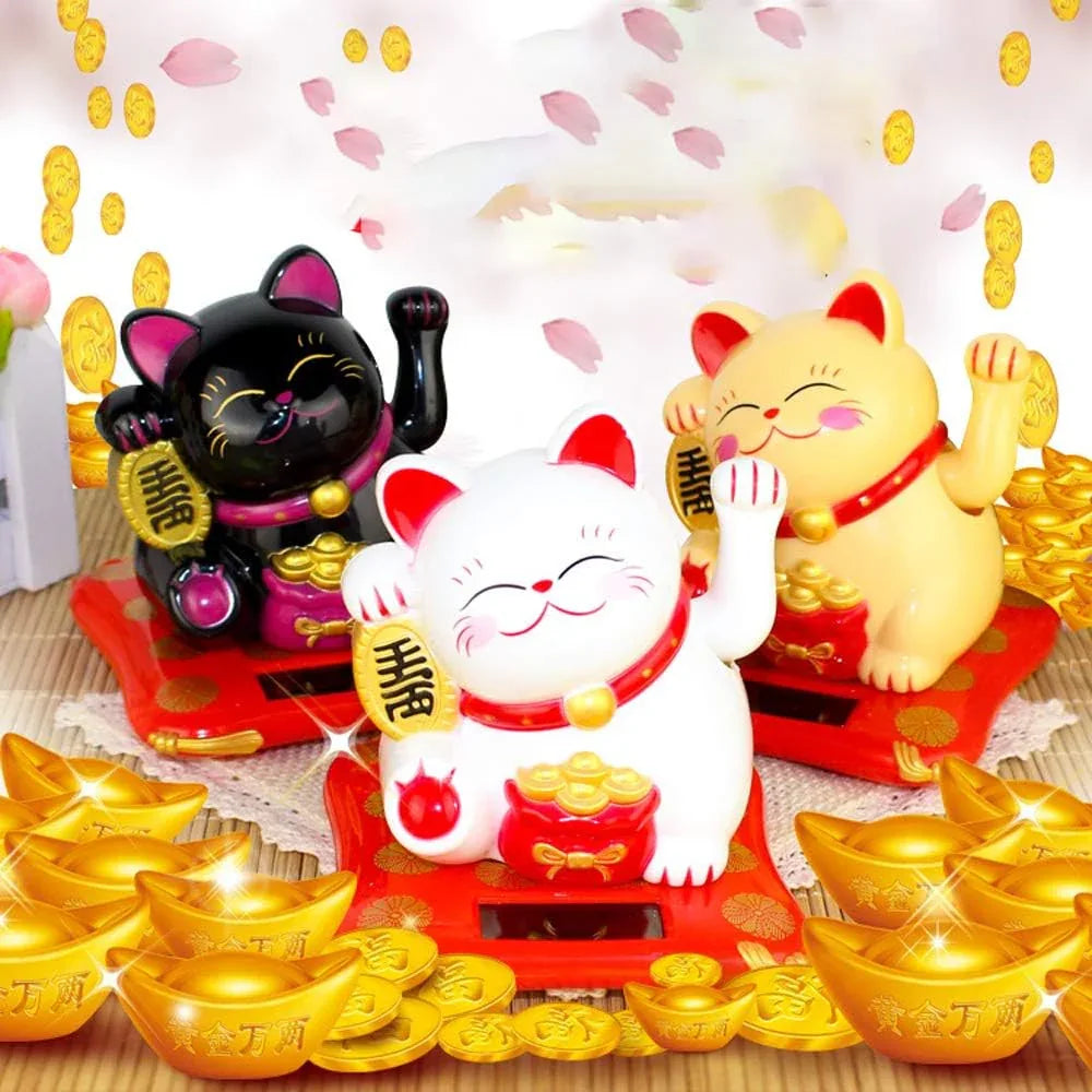 Solar Powered Happy Cat Beautiful With Arm Waves Wealth Cat (1 Pc Mix Color) - Zidbik