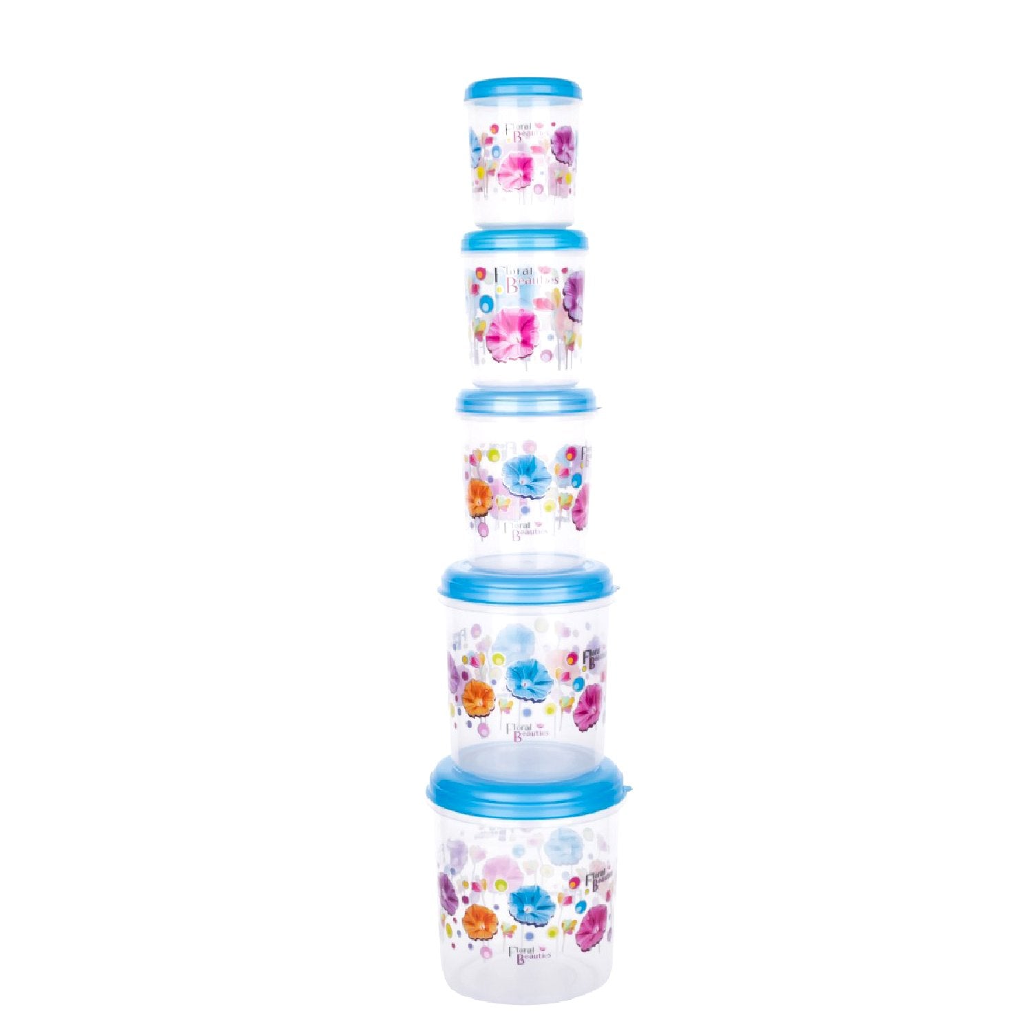 2446 Plastic Transparent Container Air Tight Dabba Set (3000ml 2000ml 1000ml 750ml 500ml) - Zidbik