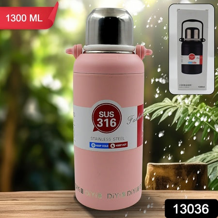 13036 Stainless Steel Tumblers 316 Stainless Steel Vacuum Insulated Cup  Bottle Portable Travel Kettle  Water Bottle With Handle Outdoor Large Capacity Sports Kettle Cups  Bottle (1300 Ml) - Zidbik