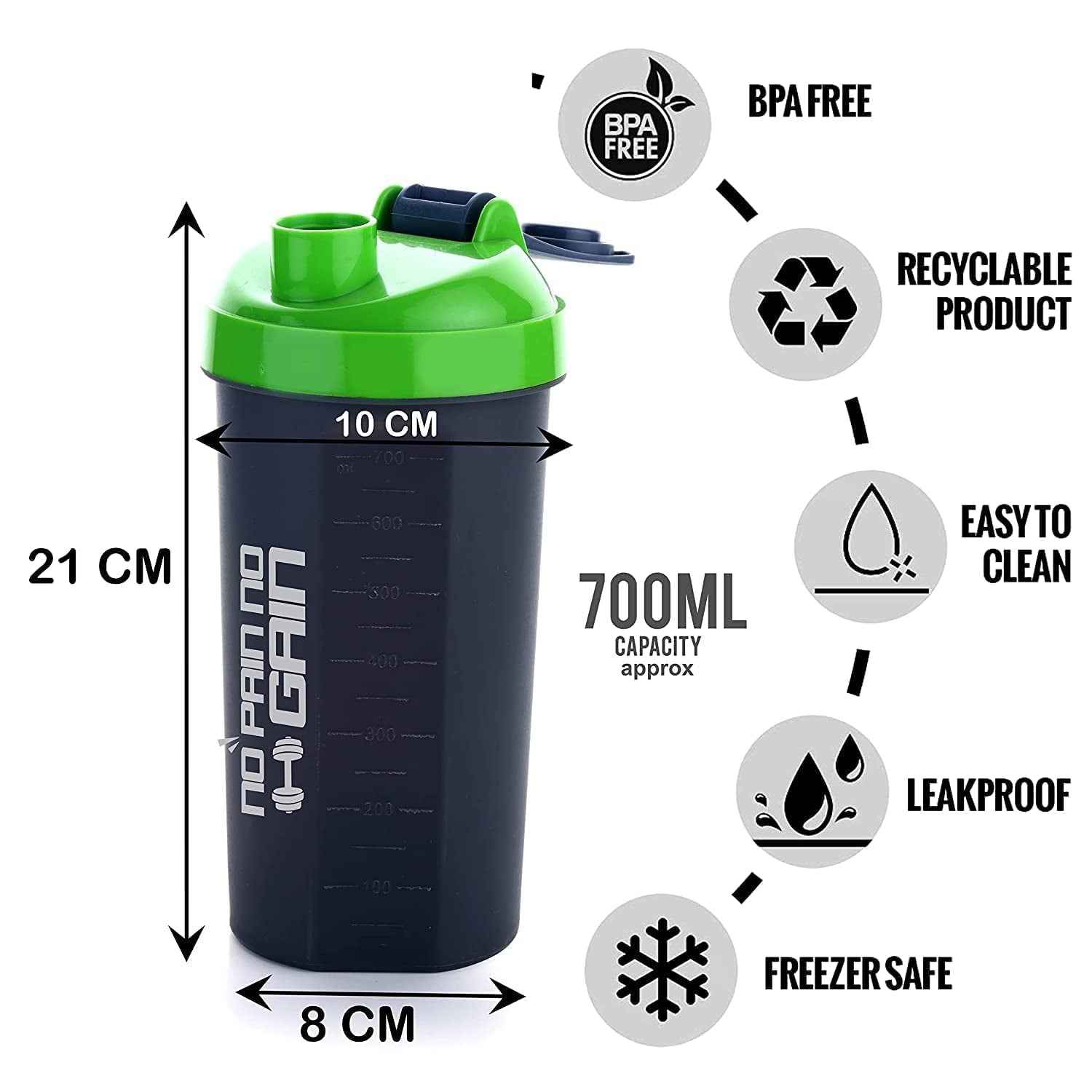 4879 700ml Protein Shaker Bottle – 3-Compartment Gym Shake Blender with Powder Storage