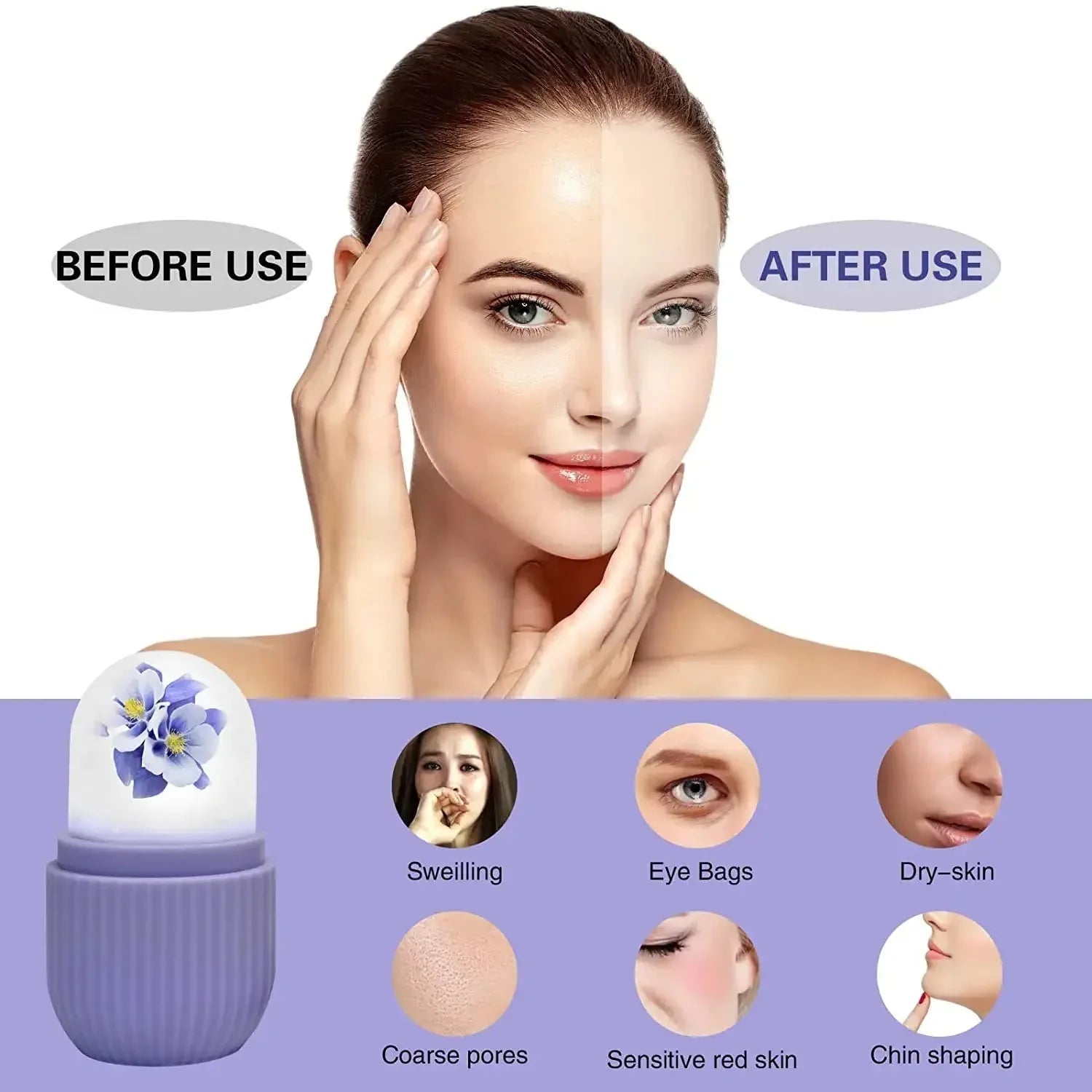1224p Beauty Ice Roller For Face Massager Eye Reusable Face Rollers Facial Roller ( Purple Color) - Zidbik