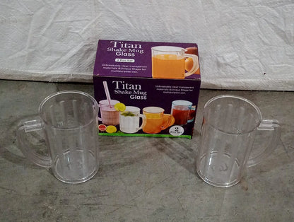 5579 Stylish Juice Glass With Handle Water Glass Beer Glass Milk Shake Glass Multipurpose Glass Plastic Beer Mug Unbreakable Beer Tasting Glasses Clear Juice Glasses Suitable For Kids (2 Pc) - Zidbik