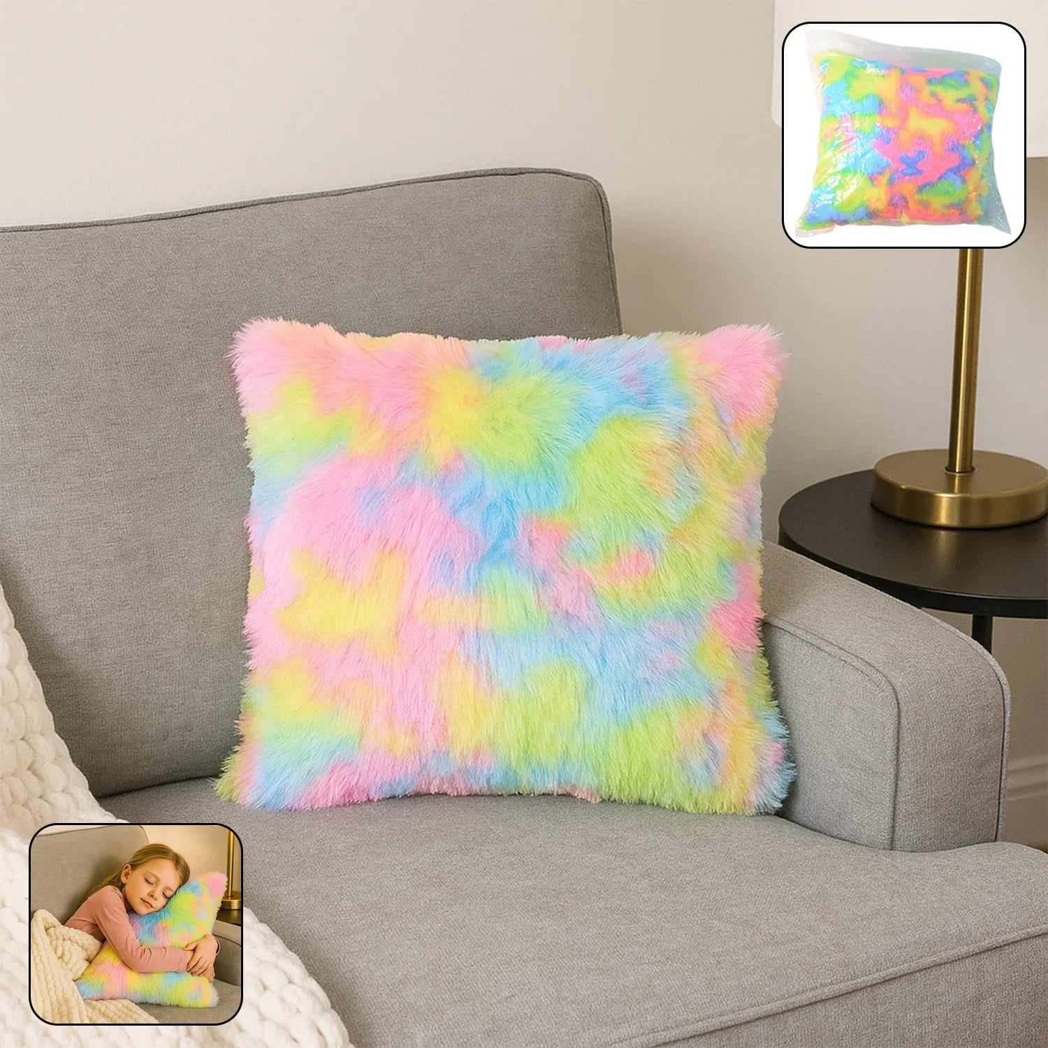 Soft Plush Multicolor Rainbow Cushion Pillow (1 Pc) - Zidbik