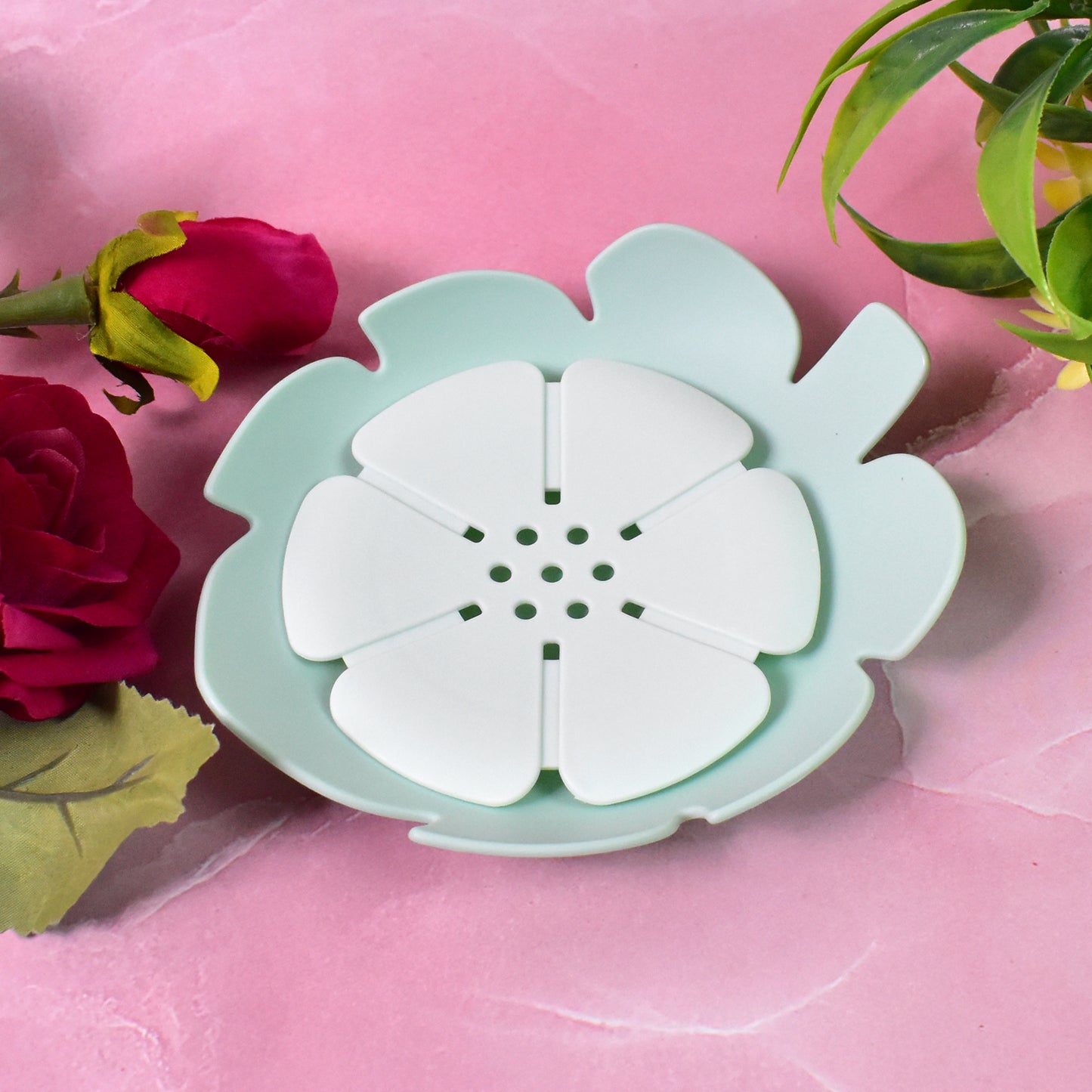Plastic Flowers Soap Dish Bathroom Accessories Set Shower Gift (1 Pc) - Zidbik